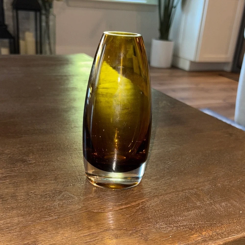 Beautiful RARE Amber Glass Vase by Rihimäen Lasi Oy Signed 1365